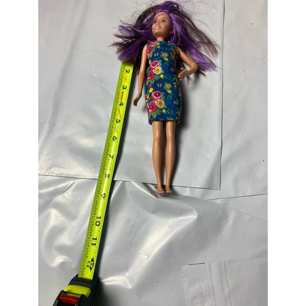 Mattel Barbie Doll Brown Purple Hair Blue Floral Dress 11.5 Inch Fashion Toy